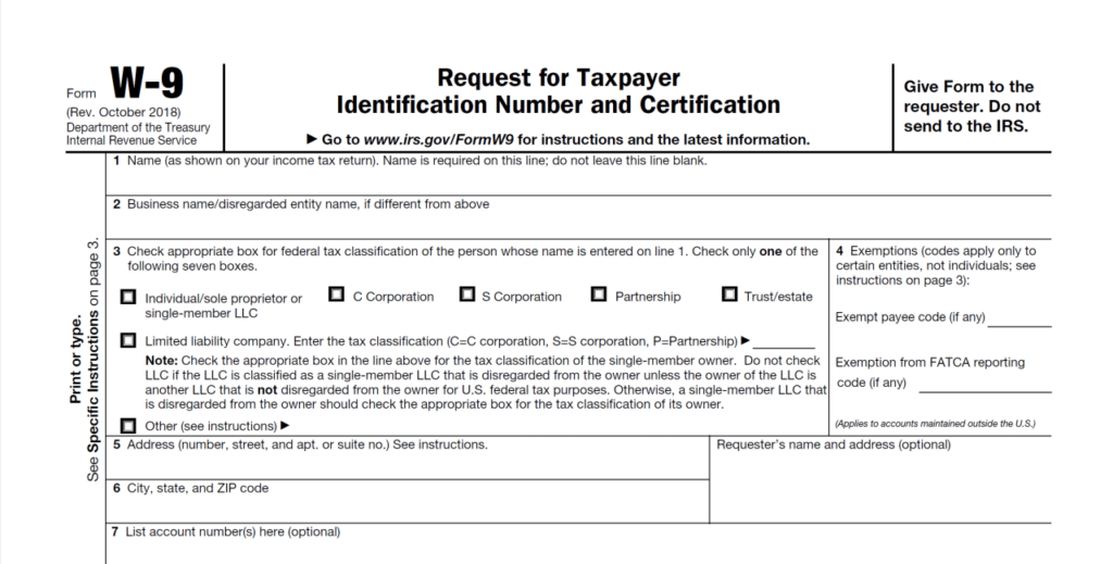 W9 Form October 2024 for sole proprietorships