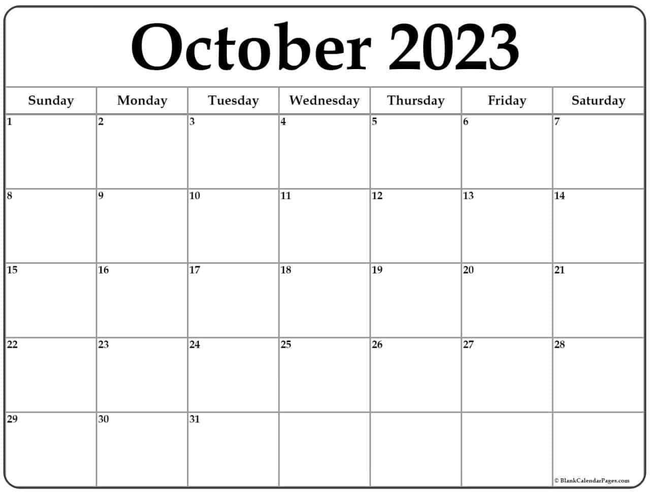 October 2023 Calendar