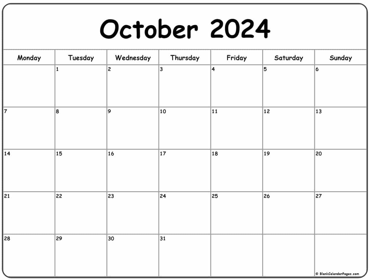 October 2024 Calendar