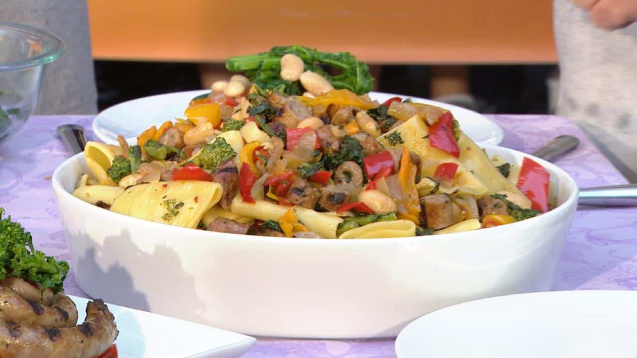 Today peppers beans sausage recipes pasta paccheri cannellini recipe